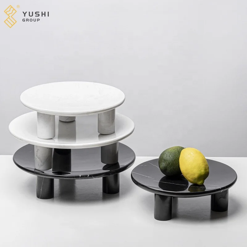 Yushi Group Fashion Multi-functional Fruit Cake Snack Plates Natural Circular Marble Wedding Decoration Round Bowl