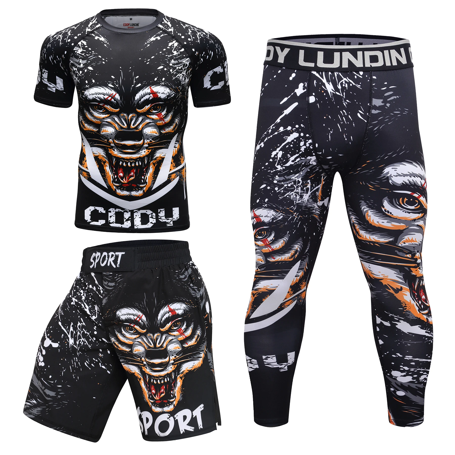Sportswear Printed Boxing Rashguard For Adults Jiu jitsu T-shirt Set Kickboxing Jerseys Sport Boy BjJ Gi Muay Thai Shorts