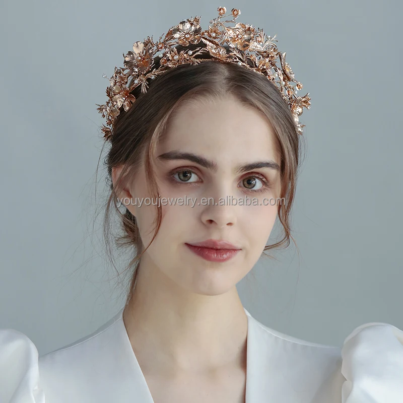 Fashion Double-Layer Wedding Hair Crown Accessories Handmade Gold Leaves Metal Flower Bridal Crown And Tiaras
