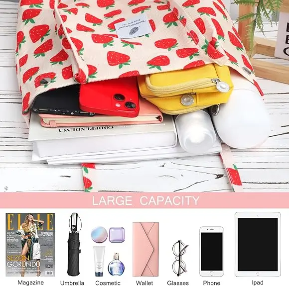 Eco-friendly Recycled Canvas Tote Bag Zipper Makeup Pouch Reusable Grocery Shopping Bags For Women
