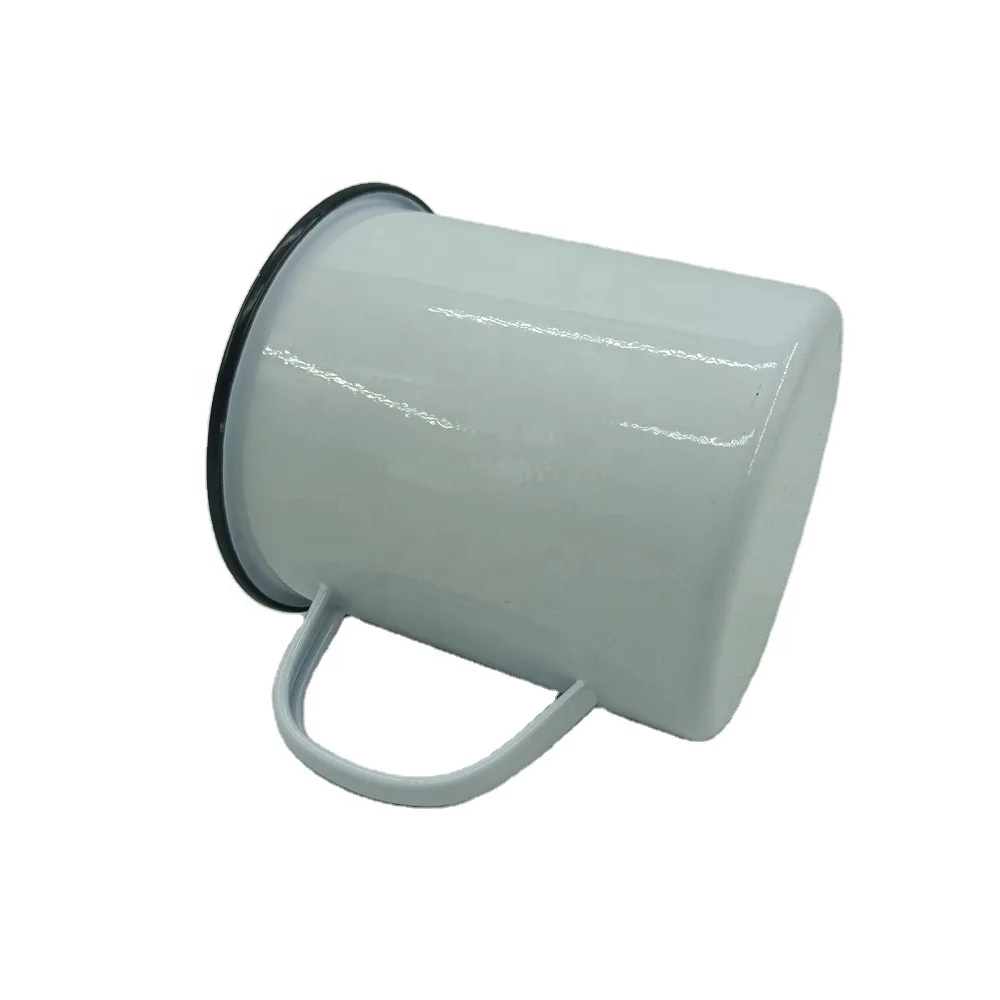 Customized Customized Vintage Powder Coating Wholesale White in Black Rim Travel Metal Coffee Cup Easy Carrying Camping Mug