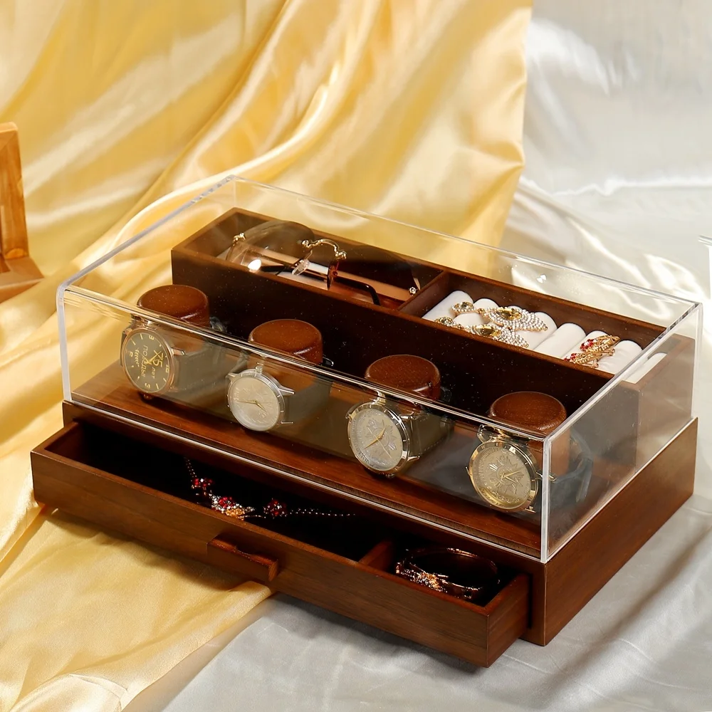 Luxury Custom Logo Watch Box Watch Gift Box Wood Case Packaging Watch Boxes Cases with The Drawer Wooden Handmade Wooden Carton