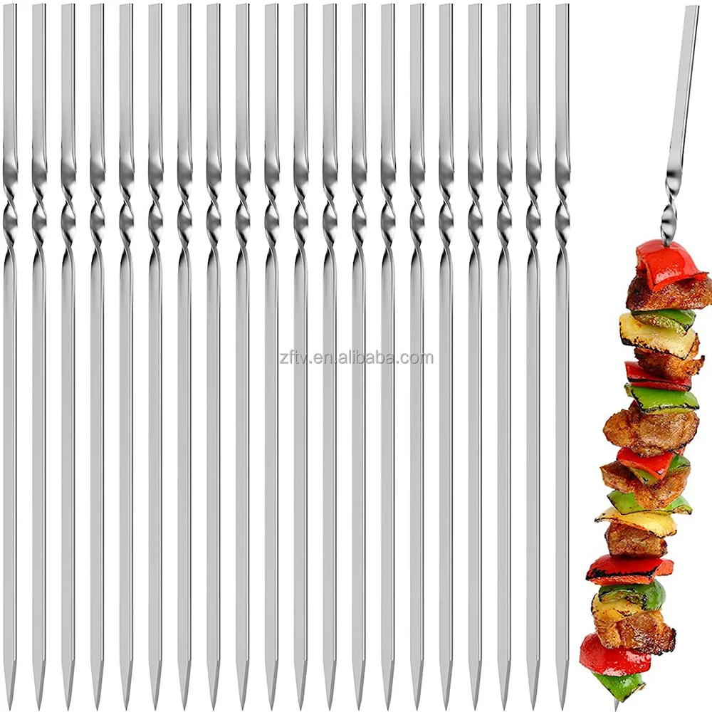 kabob string (set of 100) stainless steel barbecue string set 35.56cm flat bottom metal barbecue string Reusable barbecue stick
