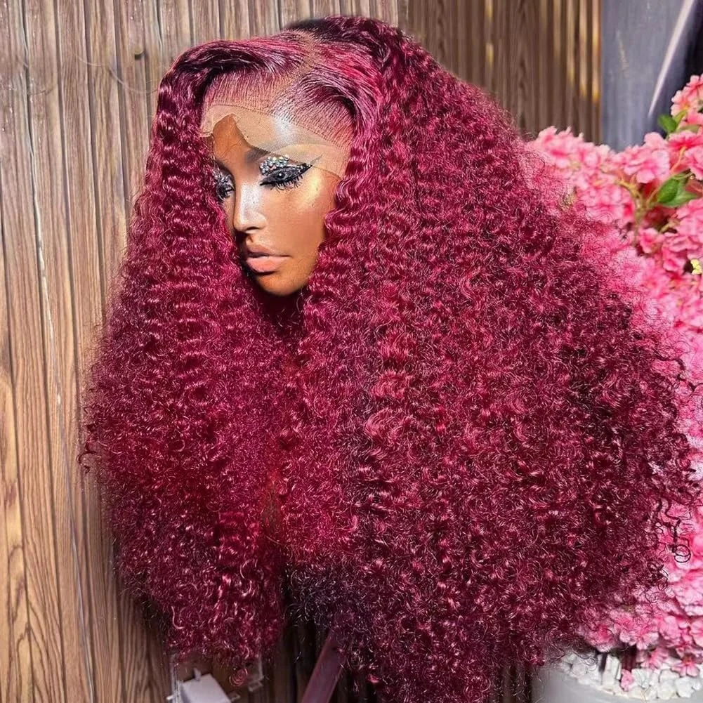 Burgundy Lace Front Wigs Human Hair Glueless Human Pre Plucked With Baby Hair Deep Wave Lace Front Wigs Human Hair