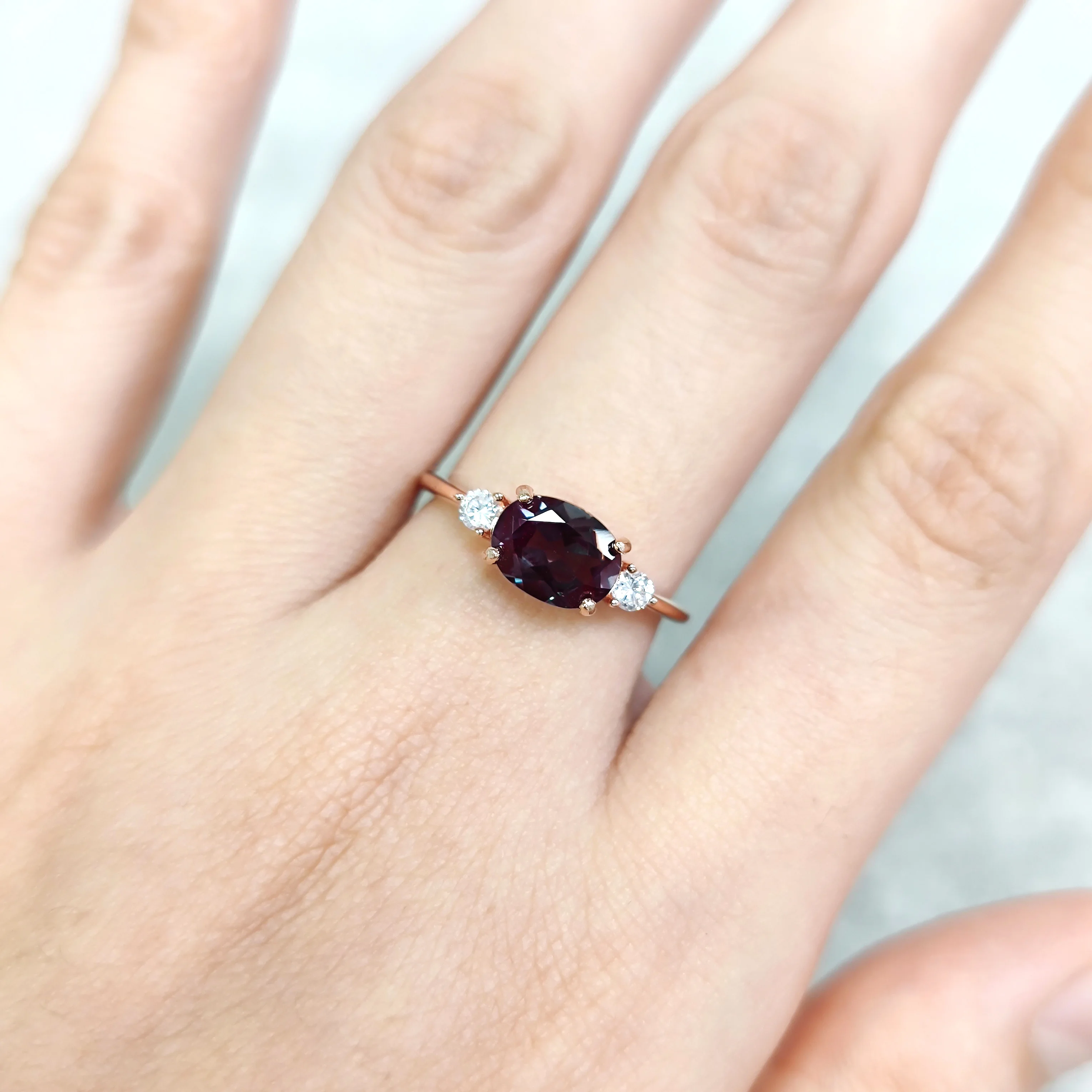 OL0914 Abiding High-End Jewelry Wholesale Vintage Engagement Solid 14K Rose Gold Oval Cut 6x8mm Alexandrite Diamond Ring