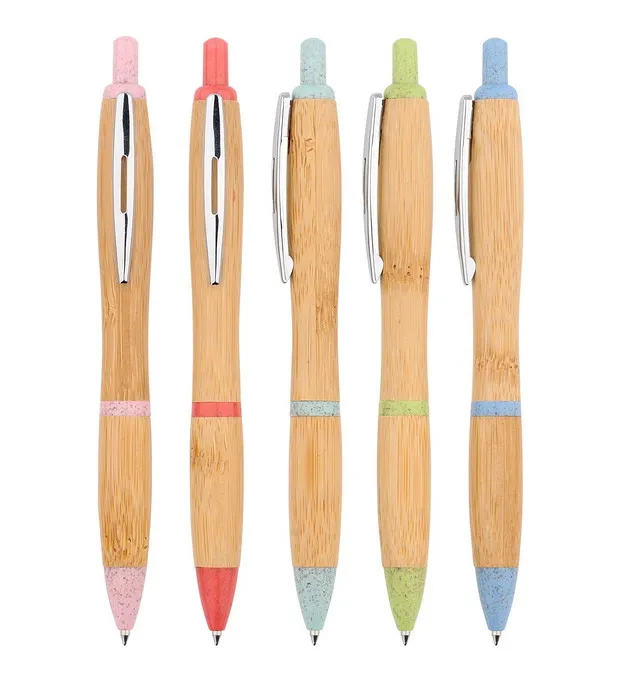 High Quality Recycled Bamboo Ball Pen Custom LOGO Eco Friendly Wood Ballpoint Pen With Logo Custom Logo wheat ball pen