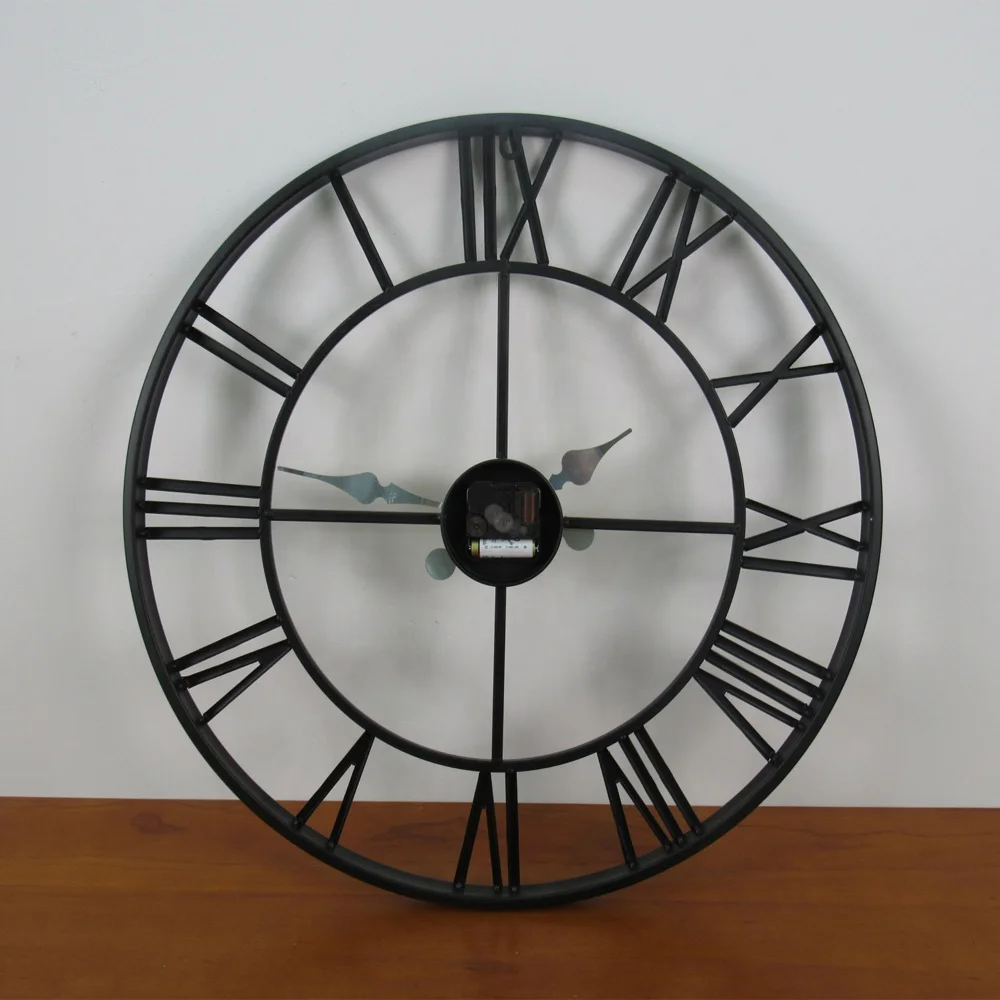 60x60cm Home Decor Vintage Rustic European Style Roman Numerals Iron Wall Clock