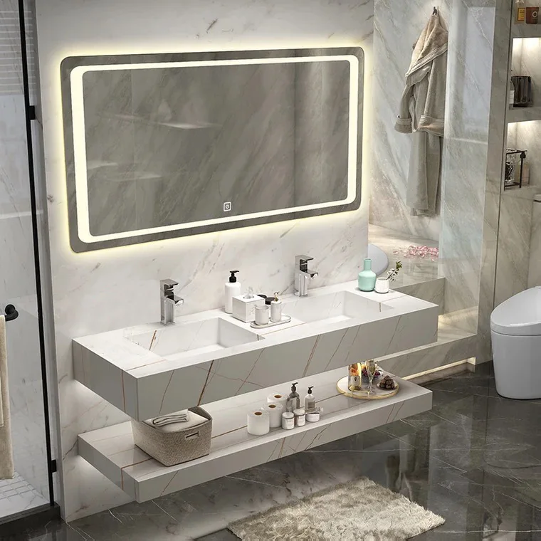 Solid Surface Wash Hand Basin White Artificial Sintered Stone Bathroom Stone Wash Basin Countertop