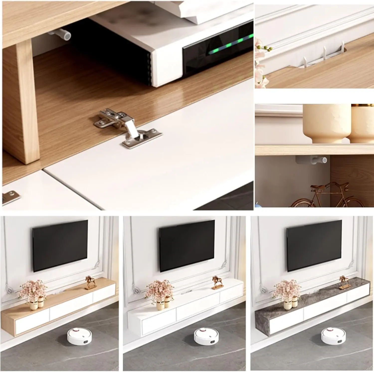 Wall mounted entertainment TV stand cabinet with storage shelf for living room bedroom furniture