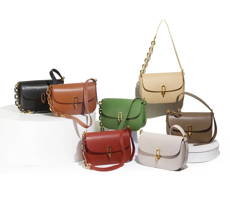 Handbag Woman Spring 2022 New Fashion Simple Leather Saddle Lock Buckle Single Shoulder Slant Bag for Women GENUINE Leather