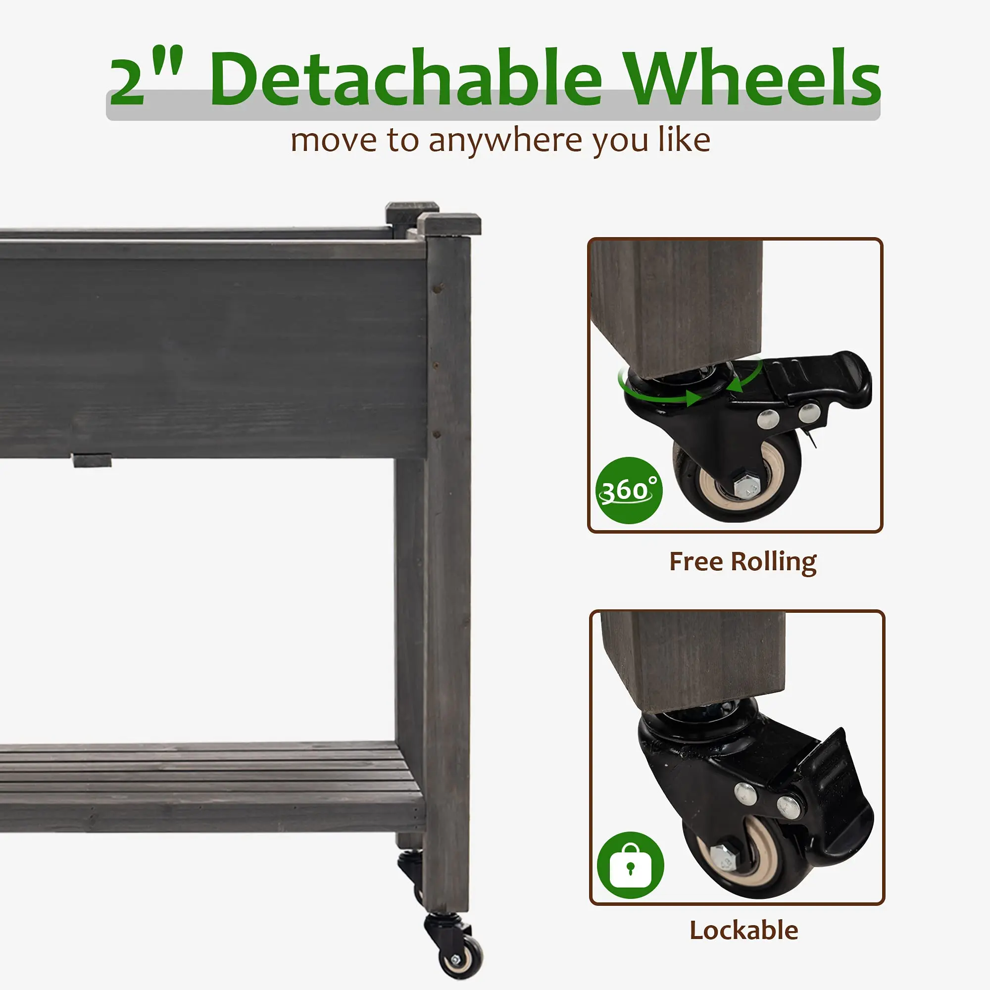 Wood Raised Garden Bed Outdoor Elevated Planter Box Kit on Wheels with Legs, Storage Shelf for Vegetables, Herb and Flowers