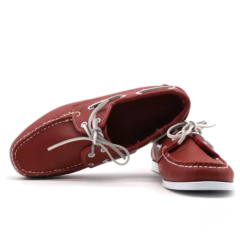 Handmade Wine Genuine Leather Loafers Moccasin Gommino Casual Retro Loafers Lazy Driving Walking Fashion Men Women Boat Shoes