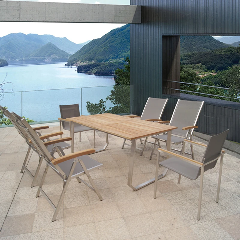 wholesale all weather stainless steel teak sling recline luxury outdoor furniture
