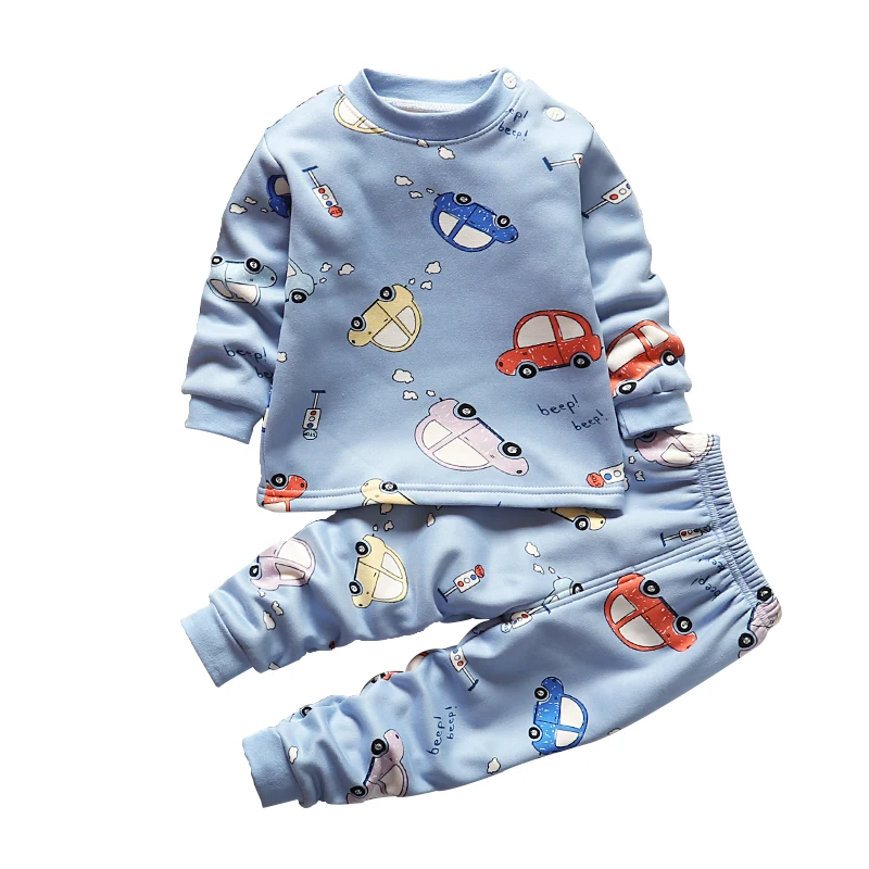 
Children thermal underwear set baby boys and girls baby thick pajamas with plush long Johns home wear 