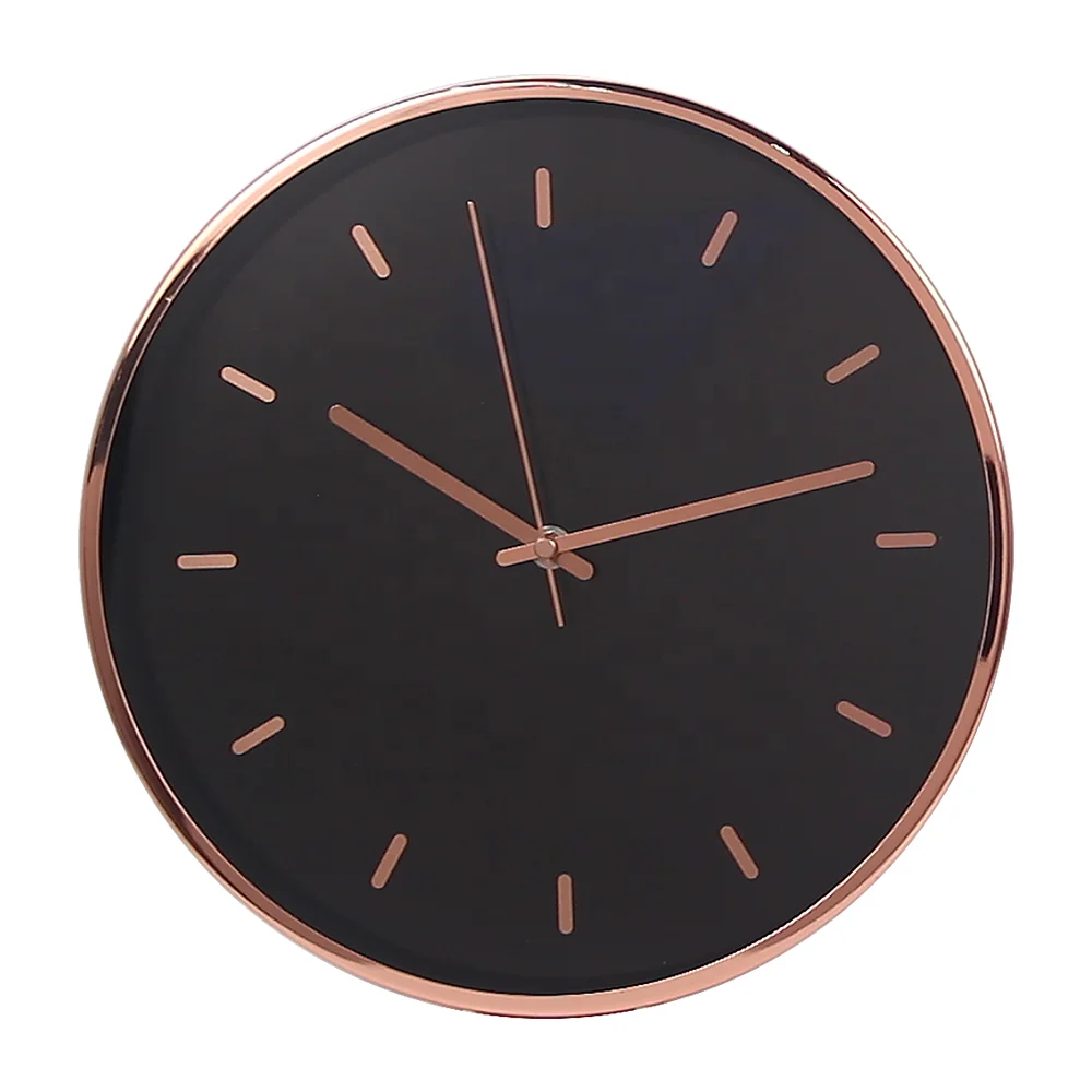 12 inch Rose Gold Case Black Aluminum Dial 3D Numbers Fashionable Silent Movement Metal Frame Modern Luxury  Wall Clock