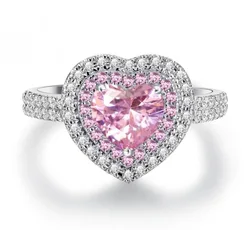 Luxury crystal ring plated platinum pink diamond heart ring ins fashion glamour ring for women