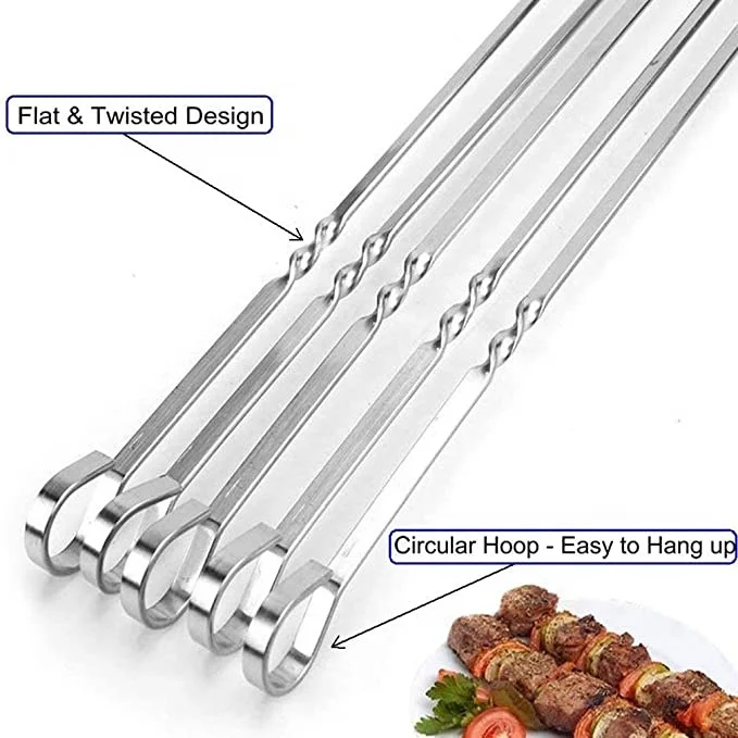 Flat long stainless steel Kabob Skewer 17.5-inch wide Shisha Skewers for outdoor barbecue meat shrimp chicken vegetables