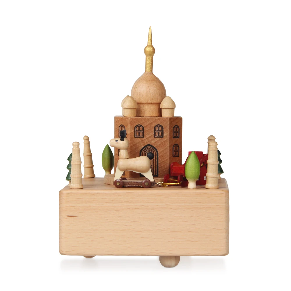 India style Taj Mahal theme square base small wooden music box