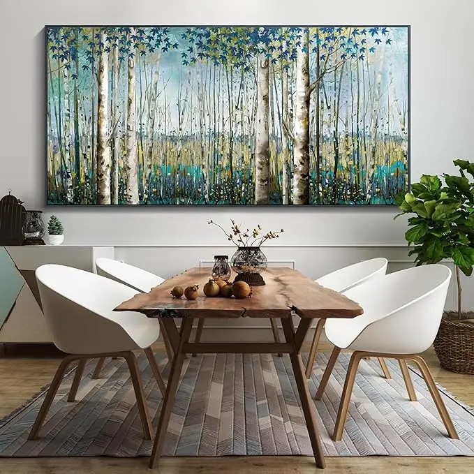 Green View White Birch Forest Canvas oil Painting abstract oil painting on canvas handmade for Home  decorative