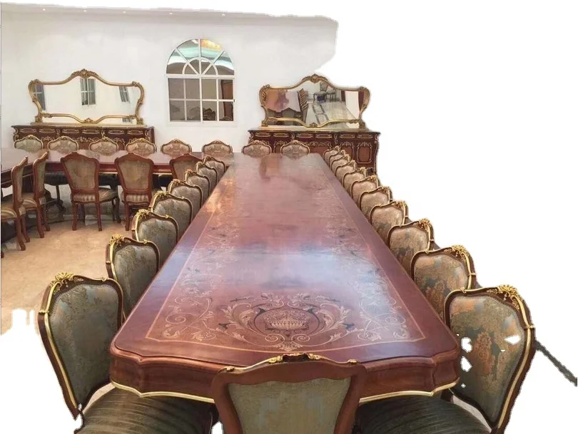 Classical Oak Wood Craftman Long Table and 20 Person Chair from China Manufacturer Arab Dubai Designer for Dining Room Sets