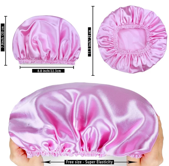 New  Double Waterproof Layers Shower Cap Elastic Reusable Bath Caps Protection Hair Bath Hat for Bathing Cooking Baking Cleaning