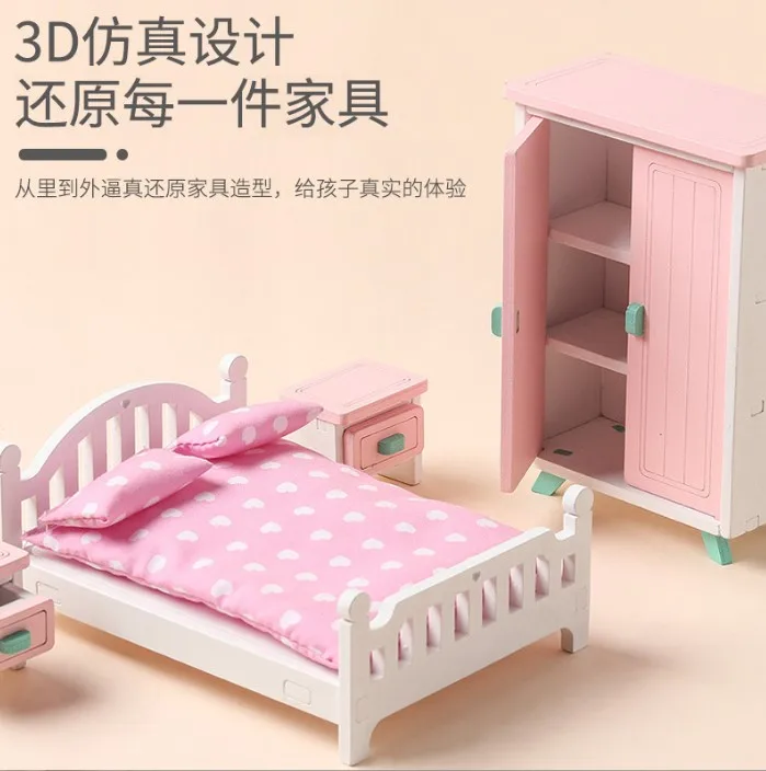 2022 New Kids Toy Pretend Play Preschool Dollhouse Furniture Toys Set Dollhouse Miniatures 1:12 Mini Dollhouse with Furniture