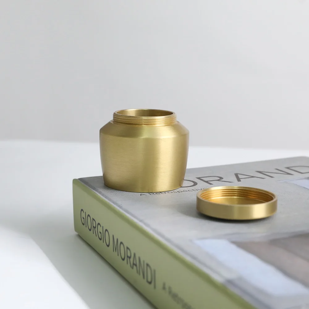 Maxery Copper Storage Box Gold Color Powder Container Box Round Vanity Countertop Storage Organizer Tea Caddy