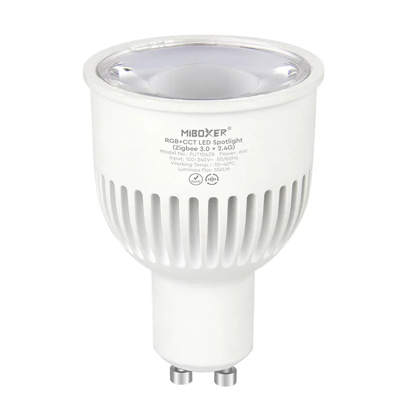 Miboxer Milight FUT106ZR 6W GU10 RGB CCT Brightness and color temperature adjustable LED Spotlight Zigbee 3.0 2.4G