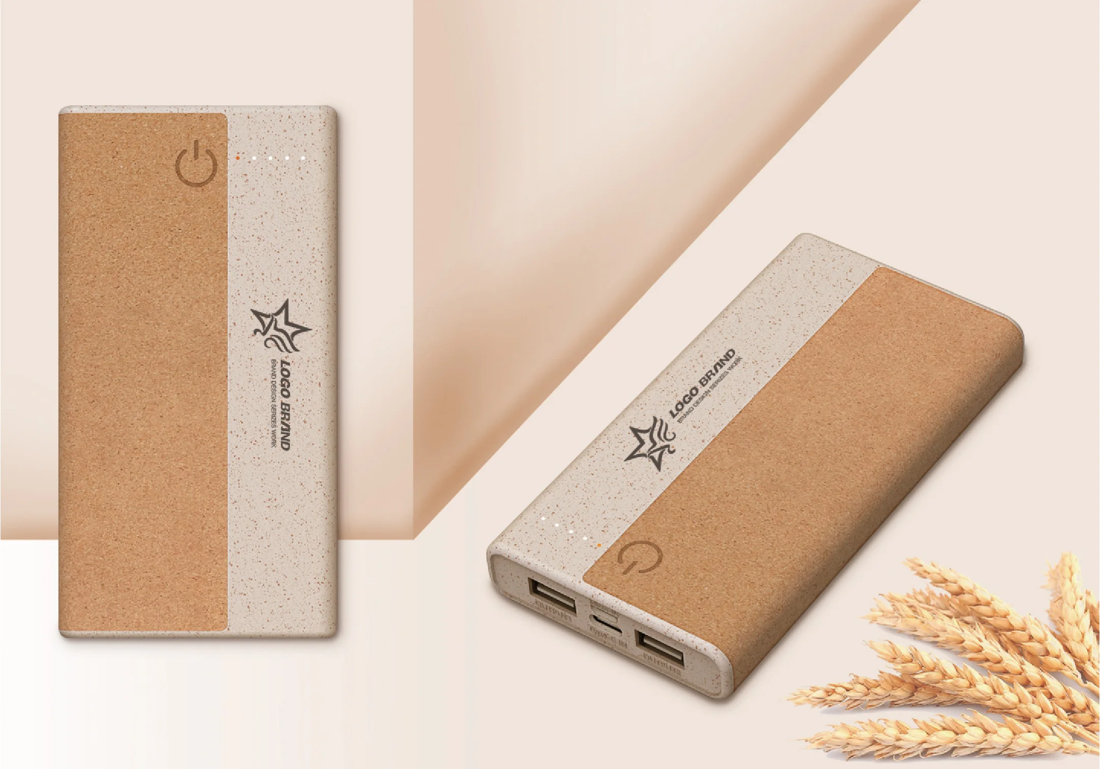 Promotional Wireless Cork Power bank 10000mAh Wheat straw material