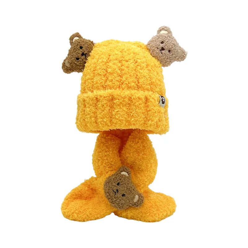 BSBH New Design Cute Plush Winter Hats Kid Scarf Set Baby Ear Warmers Fuzzy Beanie Hats Cartoon Baby Beanie Hats