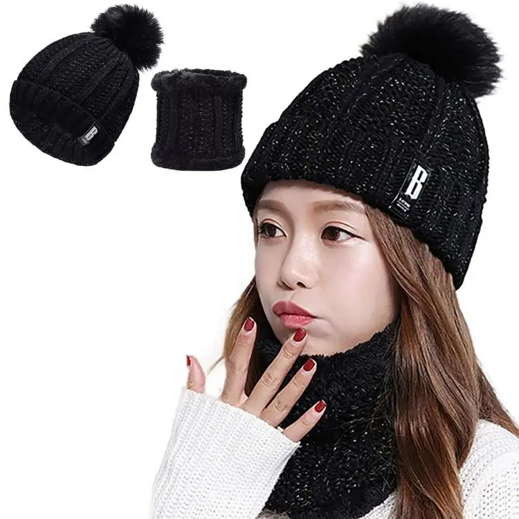 Новое поступление плюшевые шерстяные вязаные помпоны зимние теплые шапки шарф костюм из двух