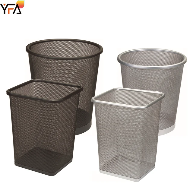 Round Paper Litter Waste Bin Mesh Square Waste basket Galvanized Wire Mesh Baskets for Office Home School Trash Cans