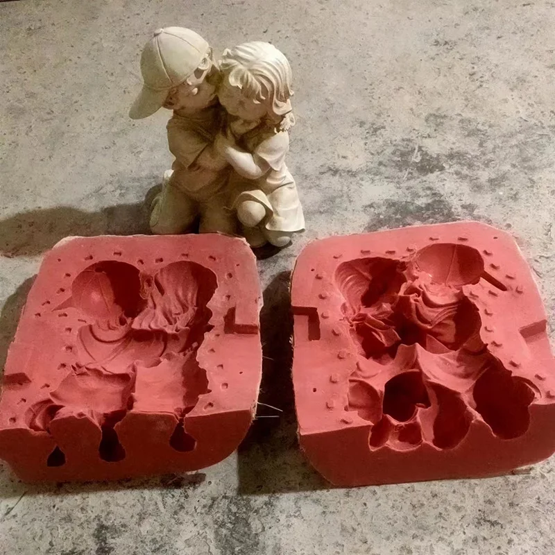 Fiberglass Angel Garden Ornaments Moulds Plastic Statue Mould Little Boy Girl Angel with Wing Concrete Sculpture Mold