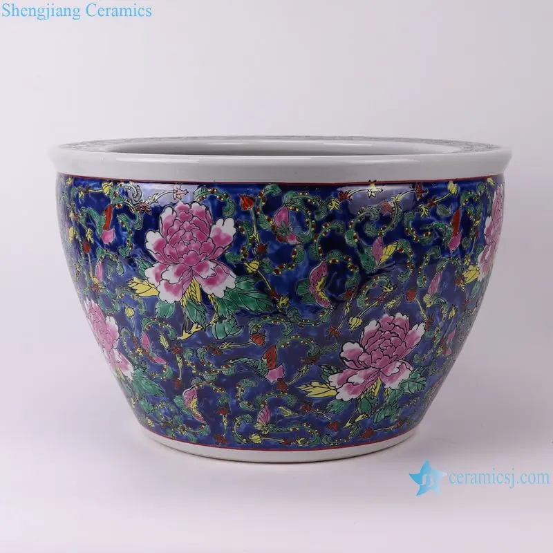 RXCV03-A Famille rose Dark Blue Glazed Colorful Twisted flower Pattern Ceramic Flower Pot Garden Planter Fish tank
