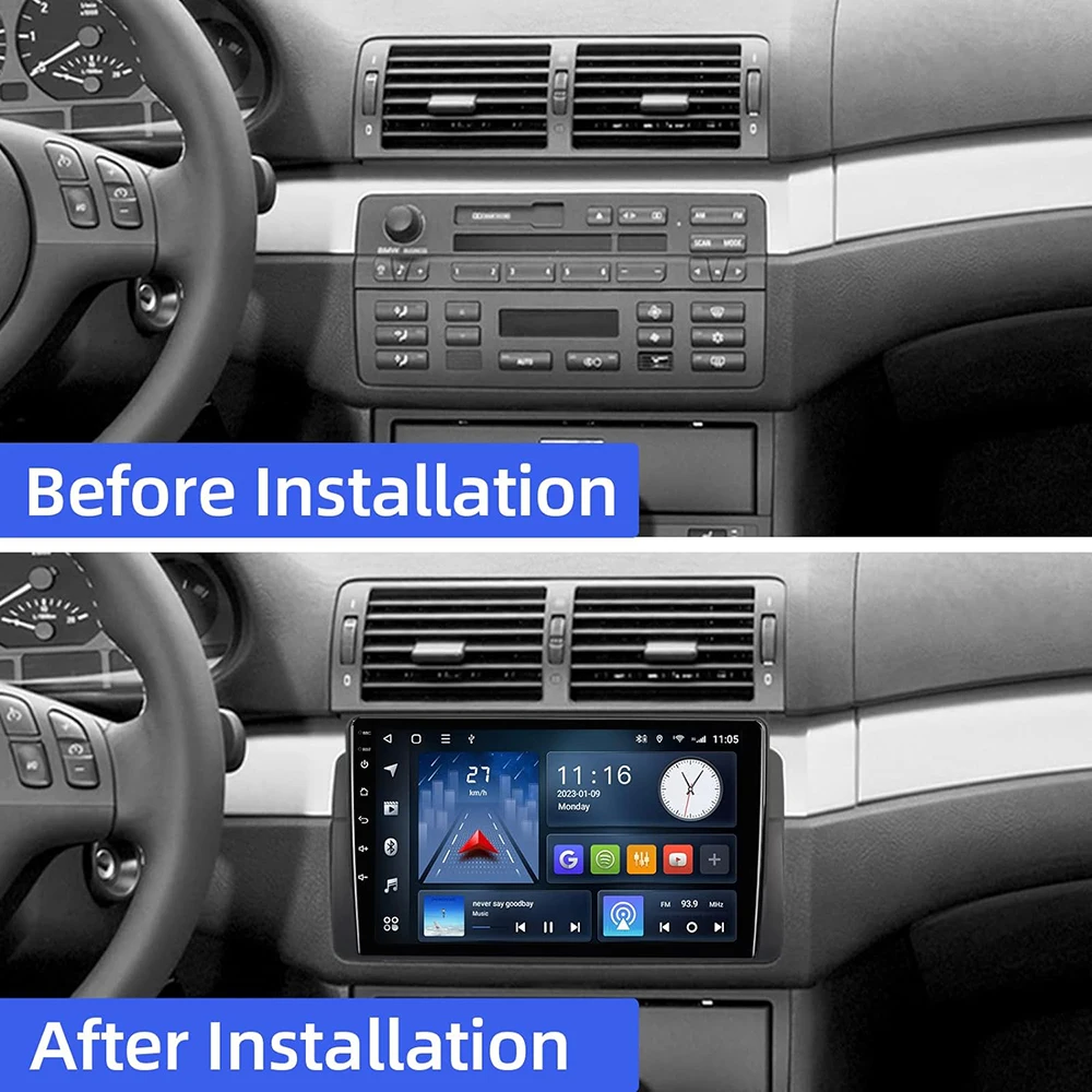 9 Inch Android Screen Car stereo multimedia system GPS Navigator Rear View monitor For BMW E46 1998-2005