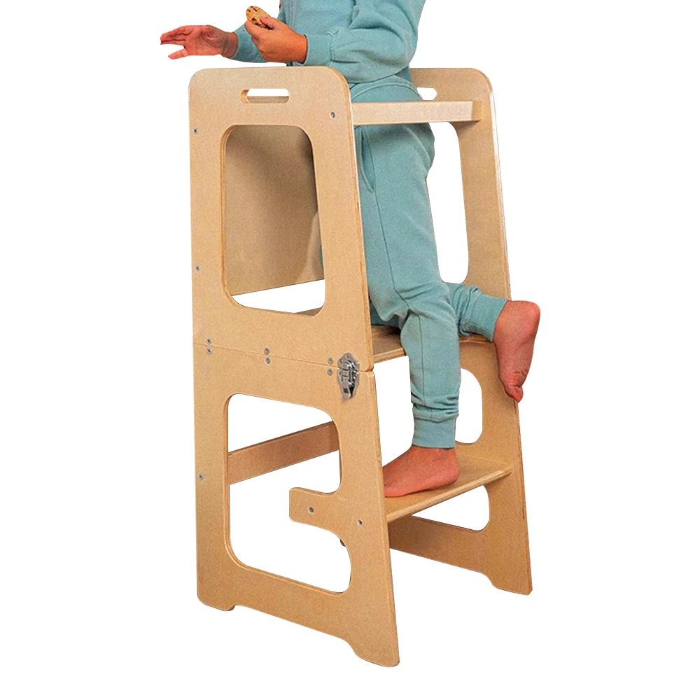 Factory Custom Foldable learning tower Kitchen helper Toddler step stool Wood learning tower for Kids