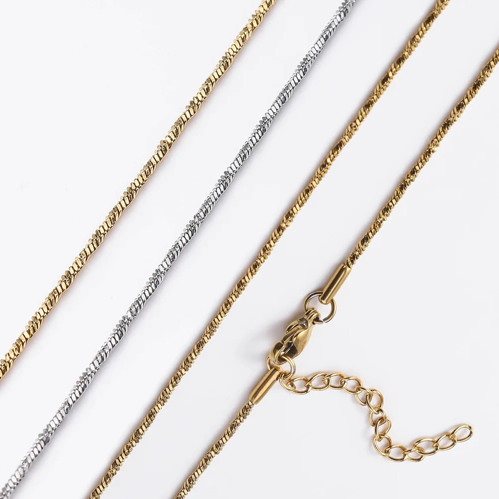 14K Gold Plated Female Necklace Flat Stainless Steel  Clavicle Minimalist Style Spiral Chain
