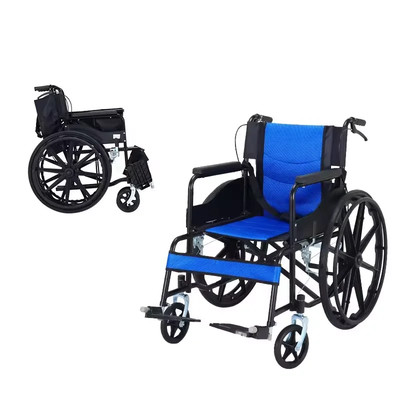 Foldable Wheelchair Optional Detachable Handbrake Hospital Aluminum Steel Manual Wheelchair For Elderly