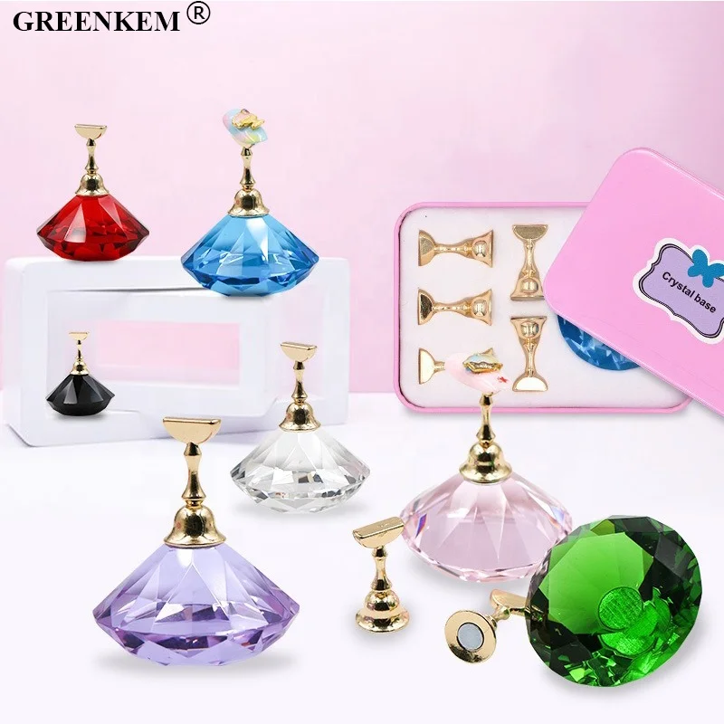 New Reusable Crystal Acrylic Nail Practice Stand Magnetic Lotus Base Nail Display Stands Magnetic Nail Practice Display Stand