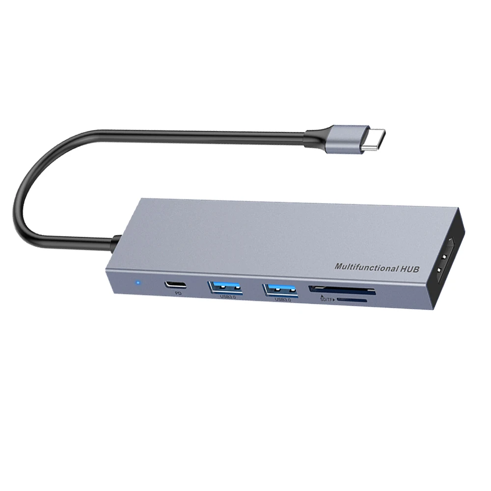 Hot-selling Aluminum Alloy 6 IN 1 USB C Hub with USB 3.0 SD TF Card High-Definition Multimedia Interface Adapter Docking Station