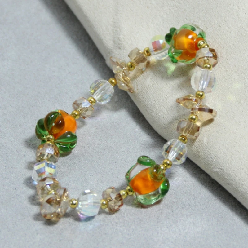 Hot Sale Creative Persimmon Shaped Chinese Traditional Handmade Colored Glaze Bracelets Ornaments Multicolor Beads Lucky Jewelry