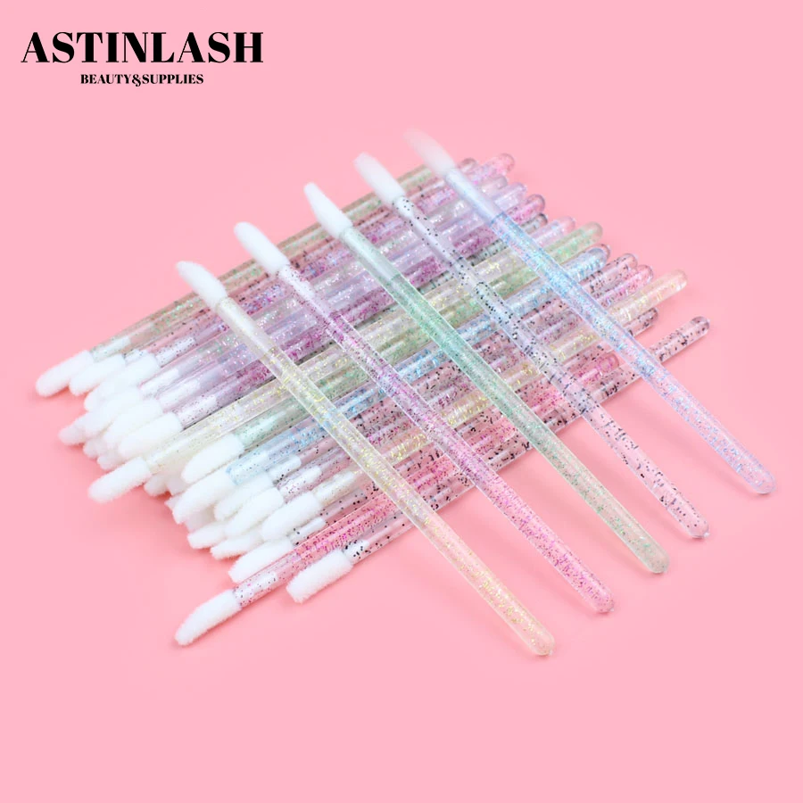 Astinlash Pink Black Clear Handle Lip Brush Lip Gloss Applicators Crystal Lashes Micro Lip Brushes For Eyelash Extensions