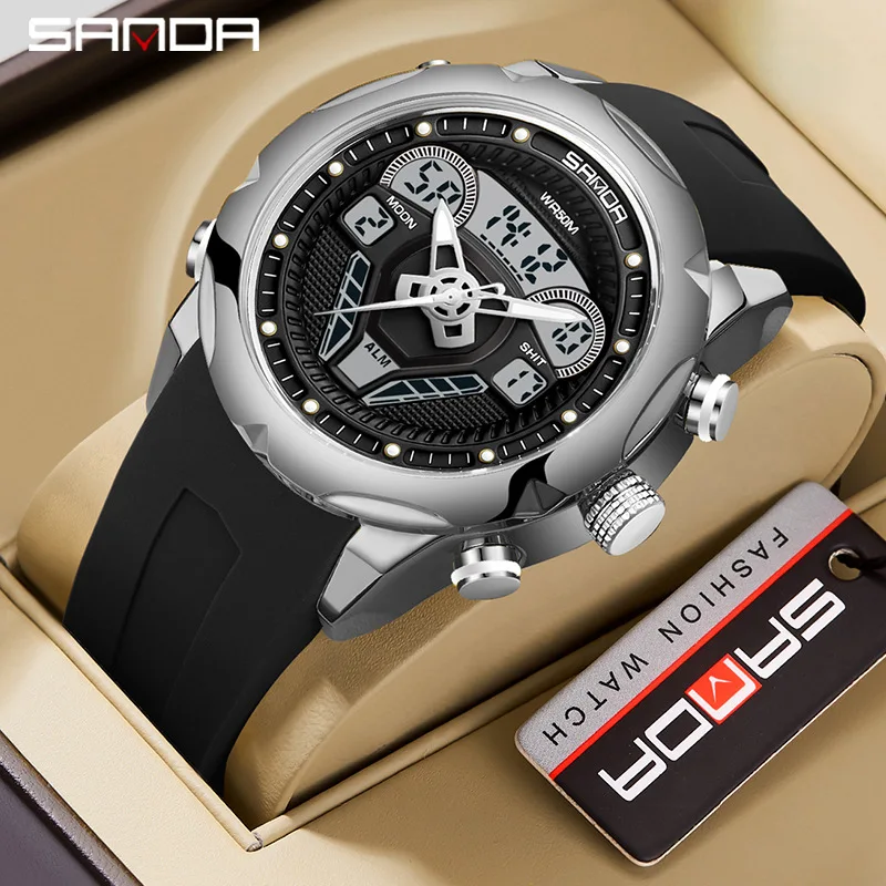 Famous Brand Sanda 9022 New Model Watch For Men 2023 Waterproof Outdoor Activities Analog Digital Led Display Wrist Watch
