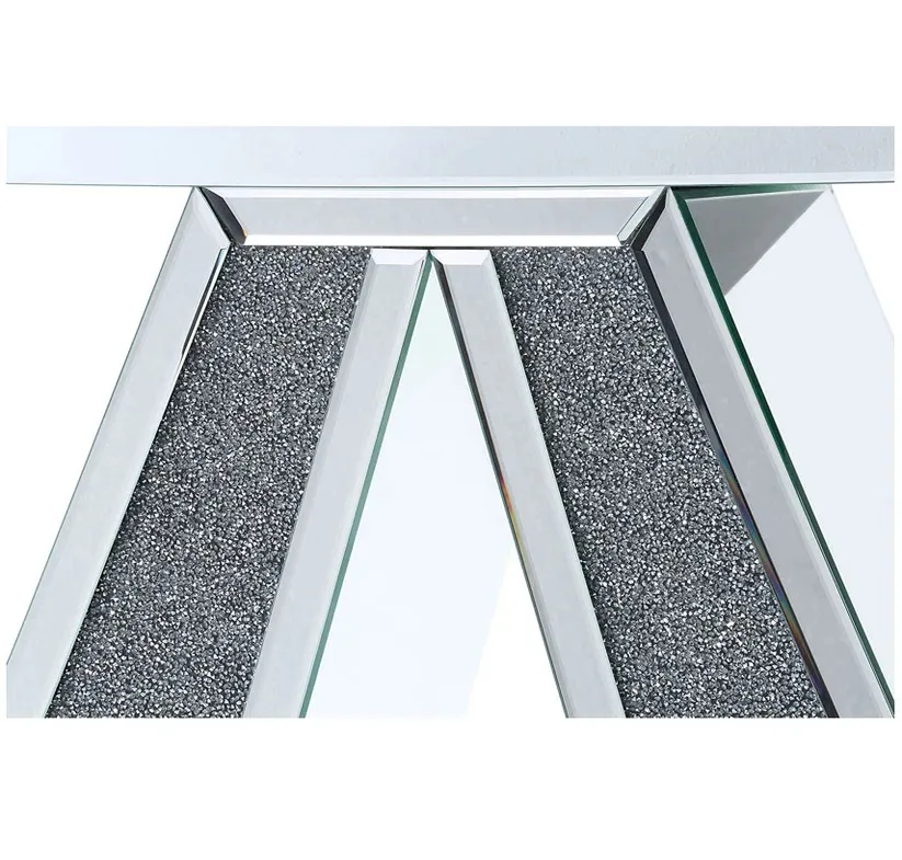 Contemporary Mirror Console Hallway Table 2 legs Crushed Diamond Effect