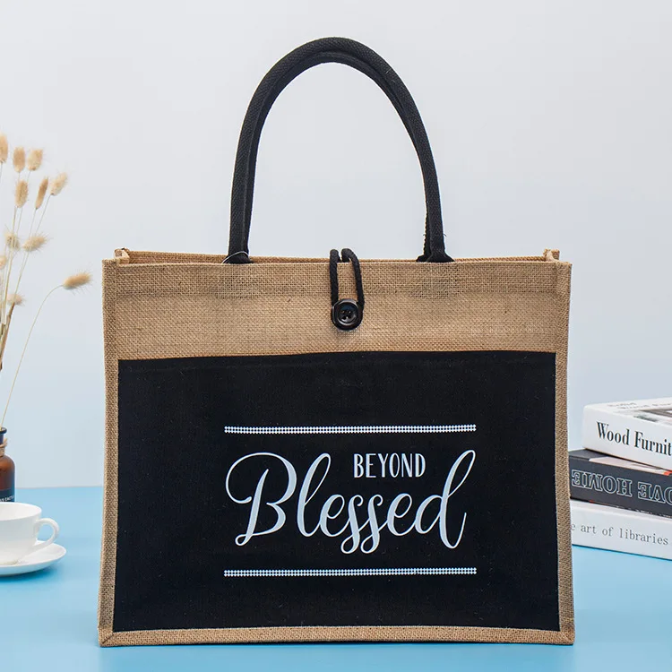 Custom Printed Burlap Handbag Eco Reusable Shopping Jute Tote Bag Jute Tote Bag