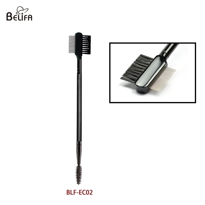 Custom logo eyebrow mascara wand spoolie brush double end wooden handle lash and eyebrow comb eyelash brush with brow groomer