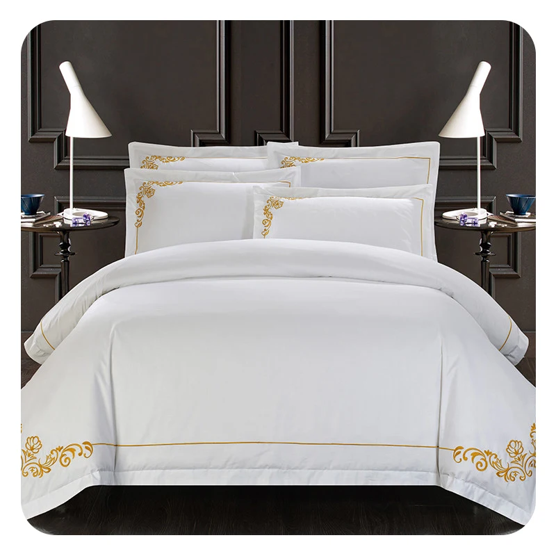 wholesale hotel white 100% egyptian cotton fabric fitted double bed sheets sets  duvet cover pillowcases bedding  set  king size