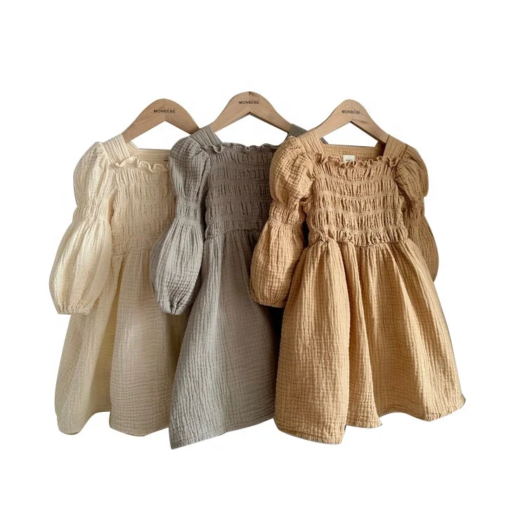 New product muslin cotton bubble sleeve custom color long baby girl dresses for summer