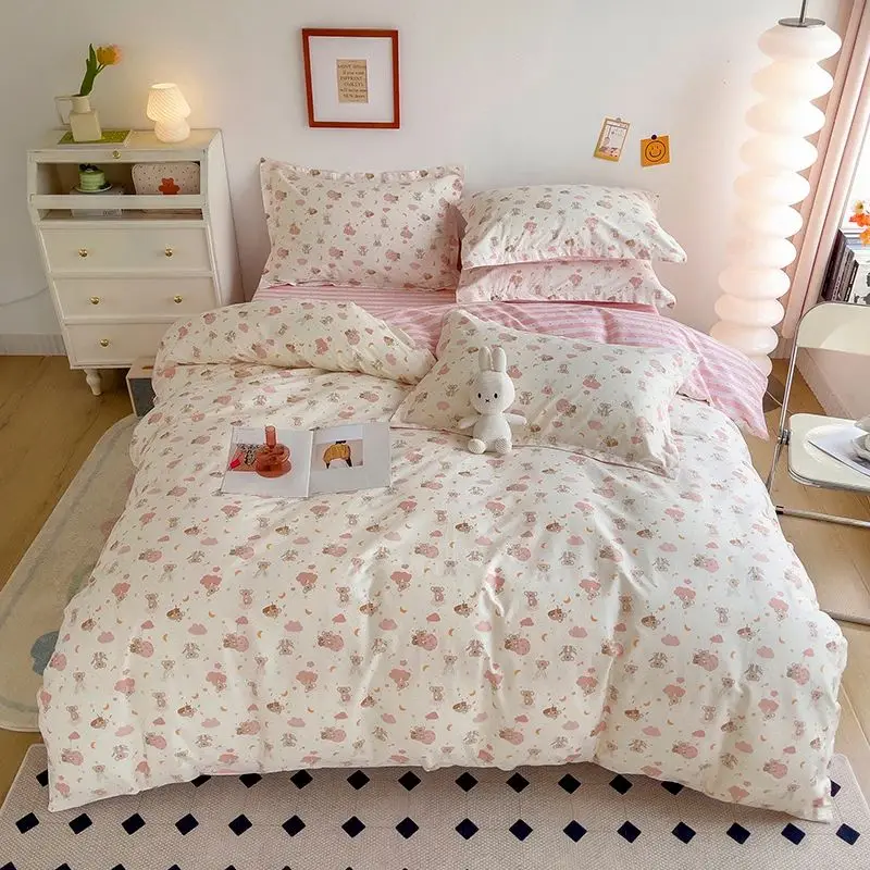 Stripe Duvet Covers Pillowcase 100% Cotton Quilts Blanket Flat Sheet With Comforter Bedding Set