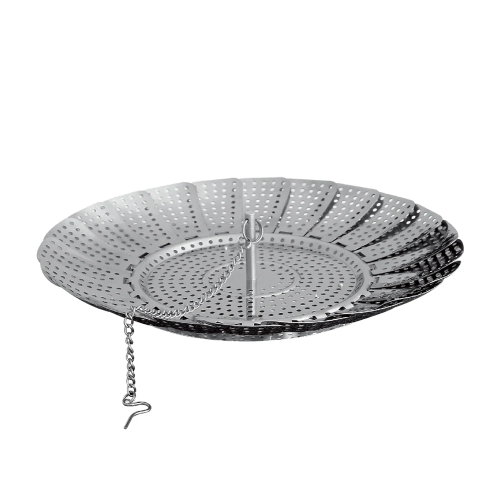 Vegetable steamer with hanging chain stainless steel collapsible steaming basket